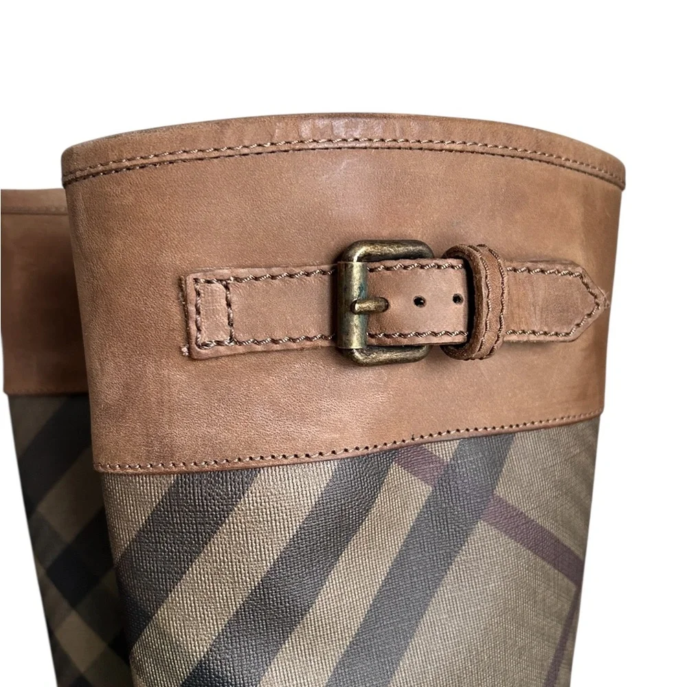 Burberry House Check Rain Boots – Rubber & Canvas with Leather Trim size 5 - Picture 7 of 13